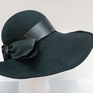 Vintage Woman's Black Wool Hat by Irene of New York Long Front Brim. 5" Front Br